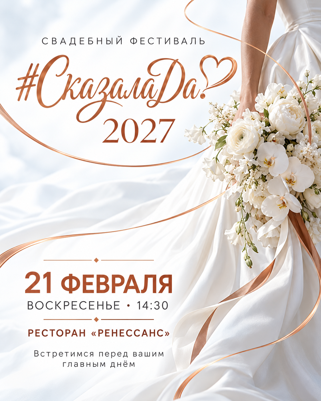 Афиша Свадебного фестиваля #СказалаДа!2027 — 21 февраля, 14:30, ресторан Ренессанс